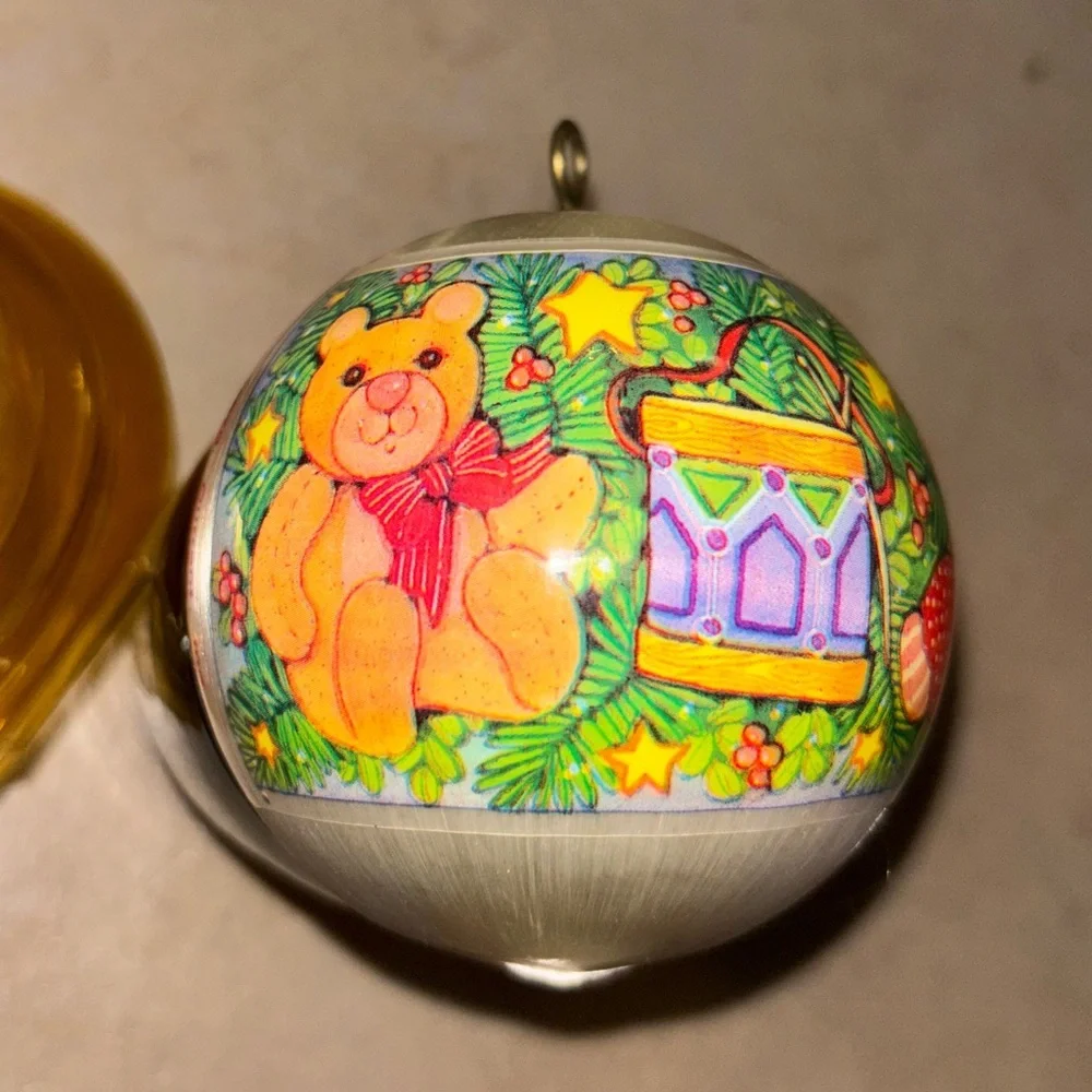Vintage 1979 Current Inc. Satin Ball Christmas Ornament Santa Clause Teddy Bear - Picture 6 of 8